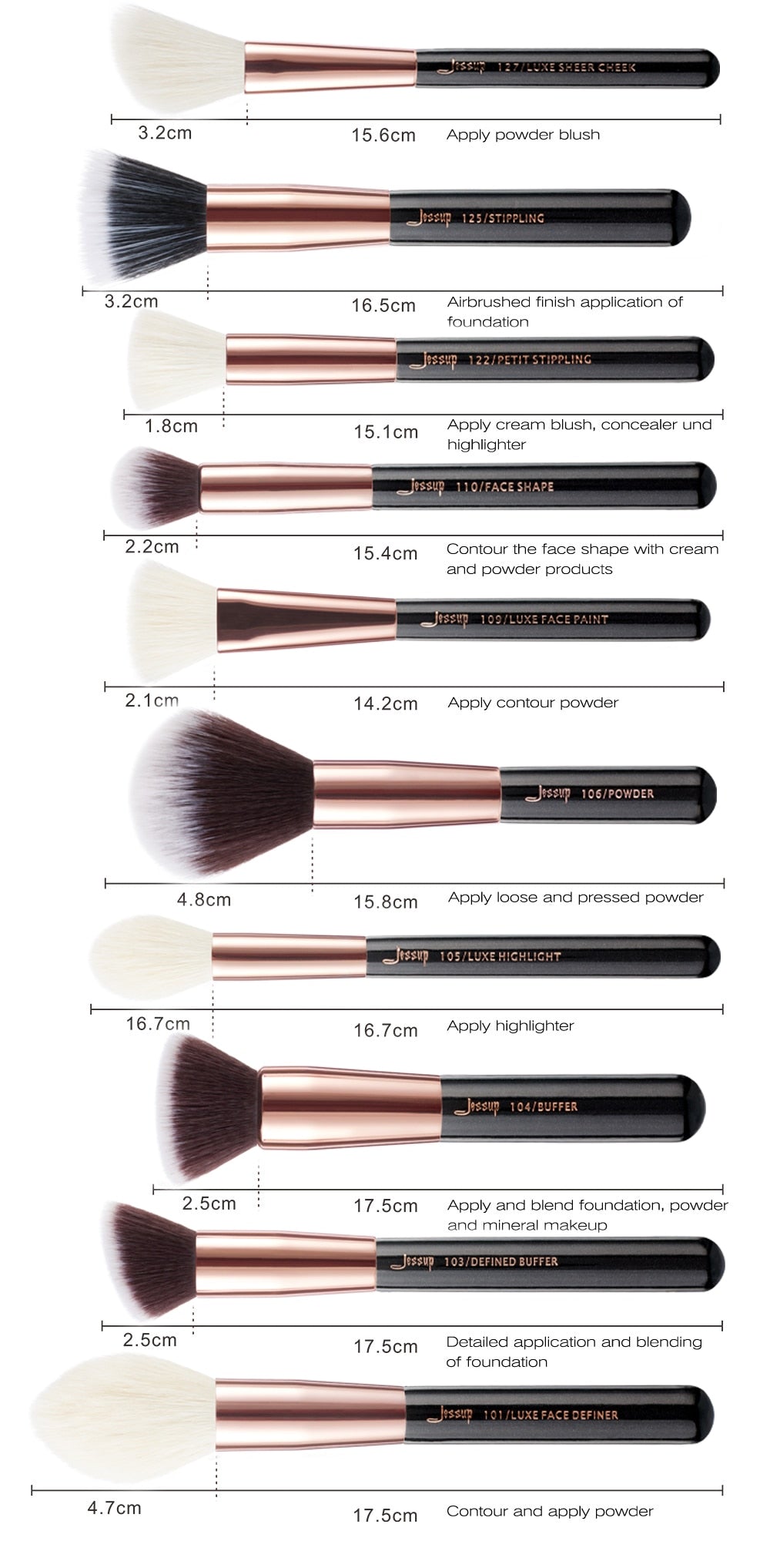 Jessup Rose Gold / Black Makeup brushes